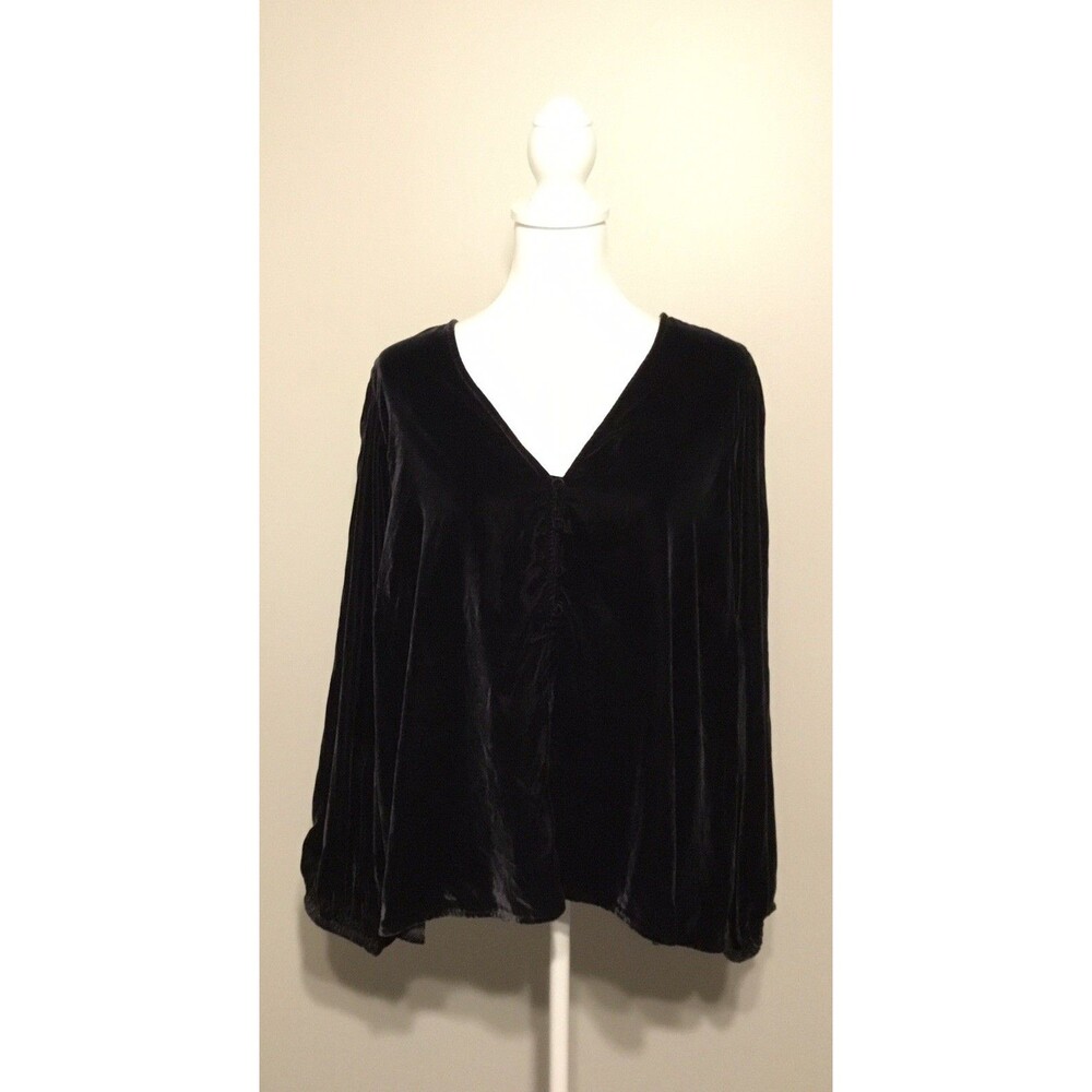 Old Navy Black Velvet V-Neck Long Sleeve Half Button Front Blouse Sz XXL Womens